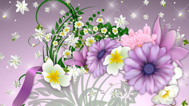 Purple and White Flowers — Festive, Digital Art
