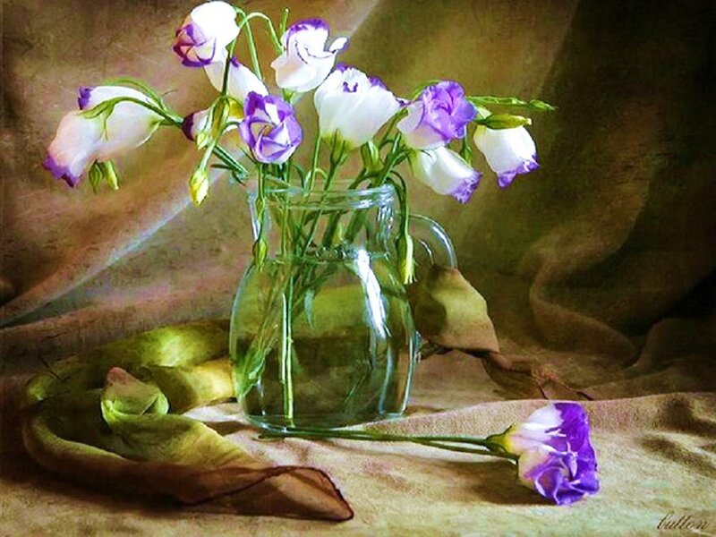 Purple and White Flowers — Serene, Painting