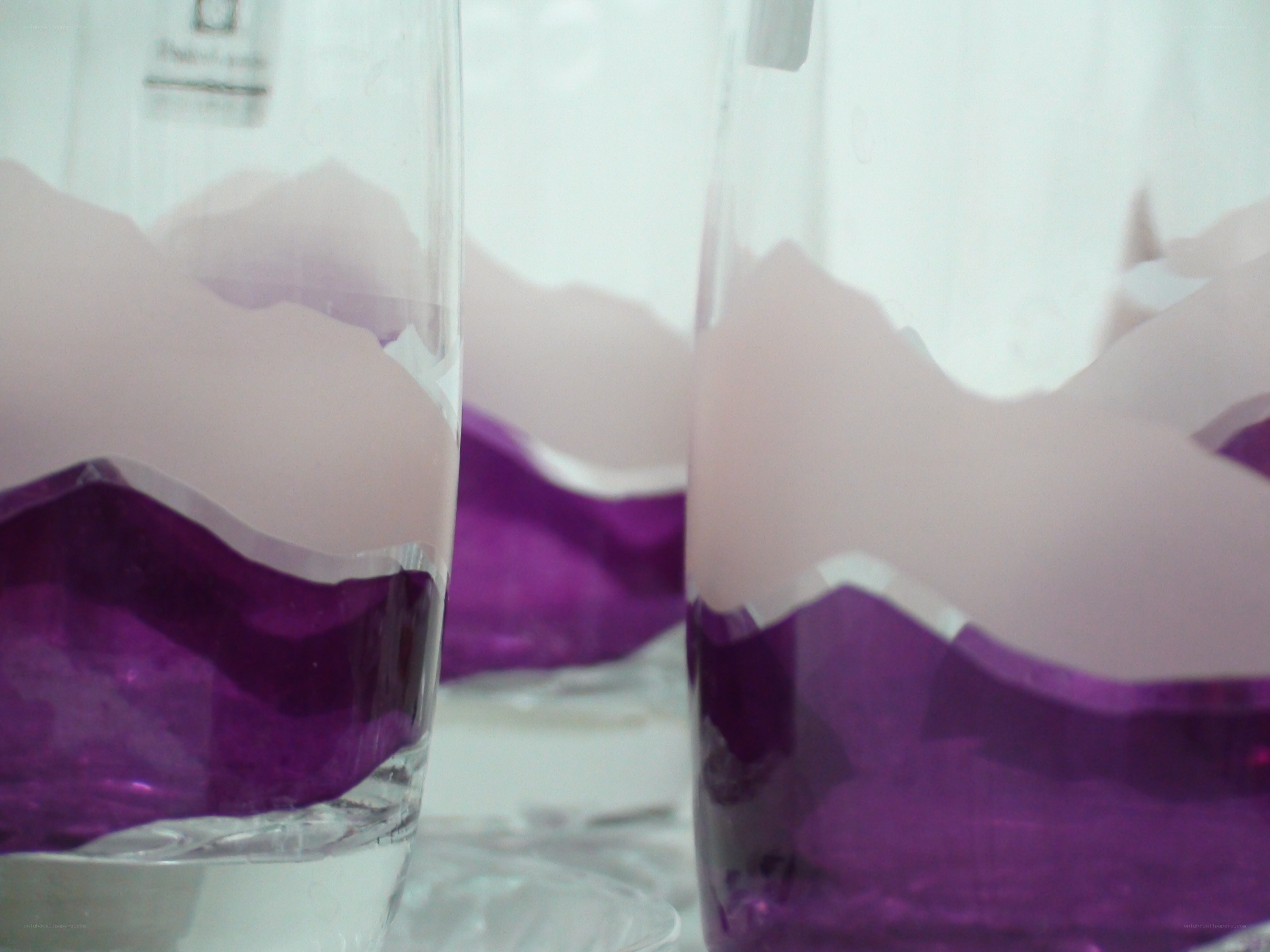 Purple and white glassware