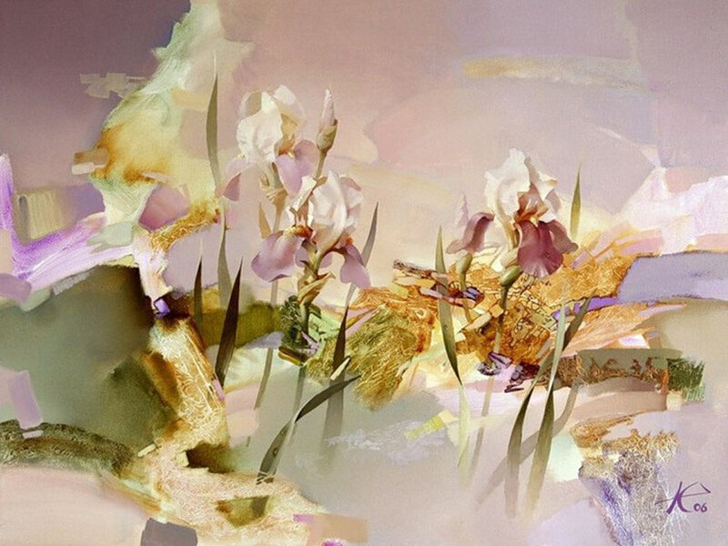 Purple and White Irises — Serene, Painting
