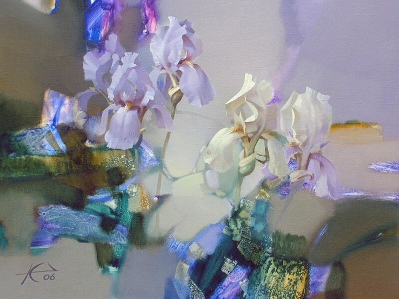 Purple and White Irises — Serene