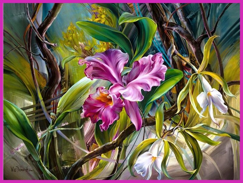 Purple and White Orchids — Vibrant, Painting