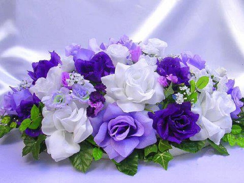 Purple and White Roses — Calm, Photograph, Green Leaves