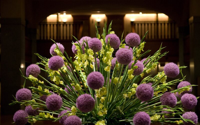 Purple and yellow flower arrangement