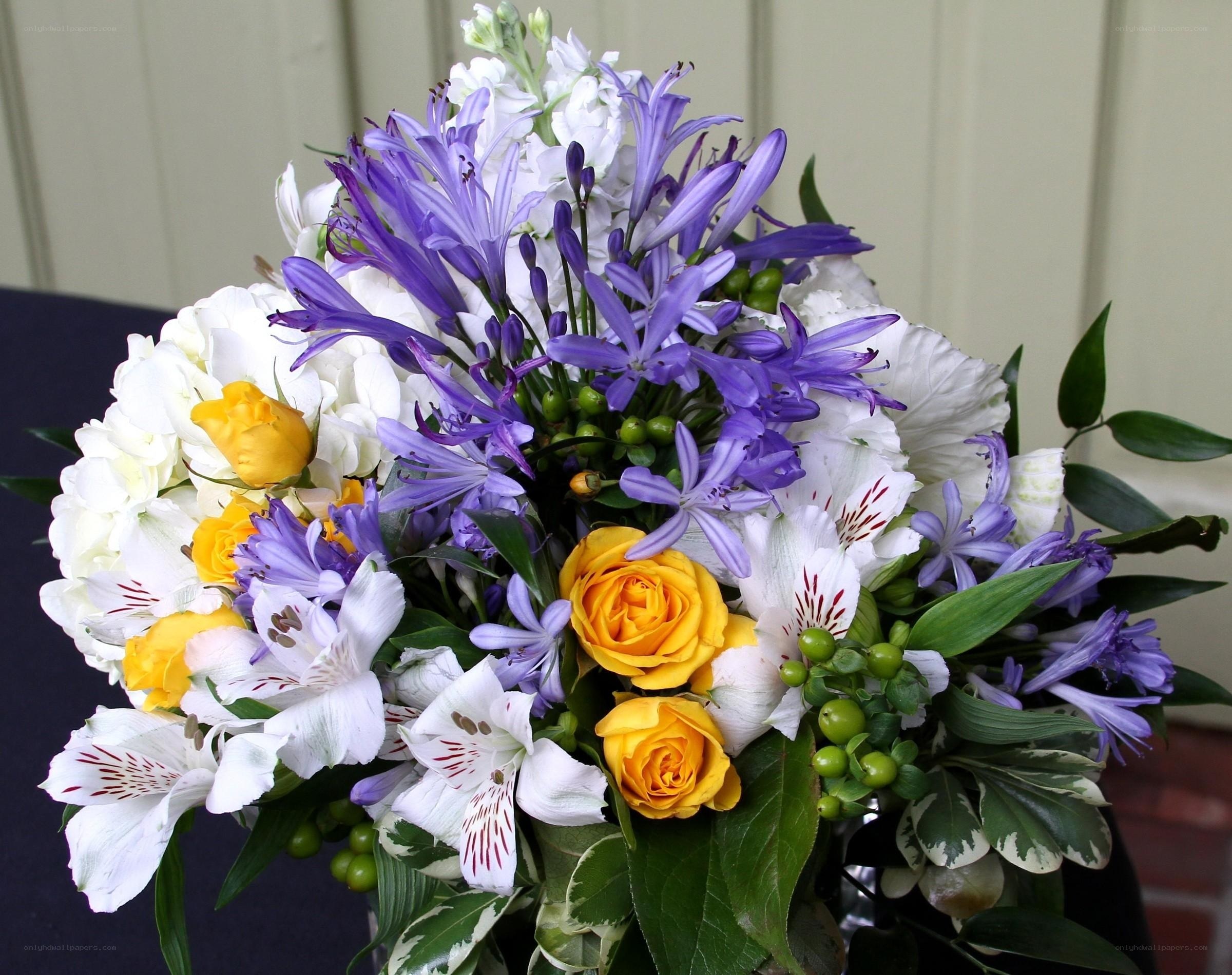 purple and yellow flower bouquet