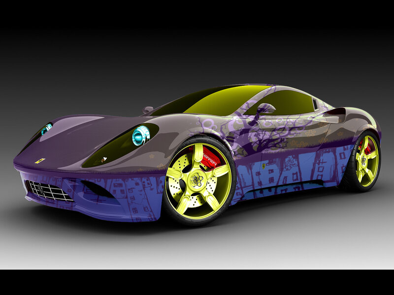 purple and yellow sports car