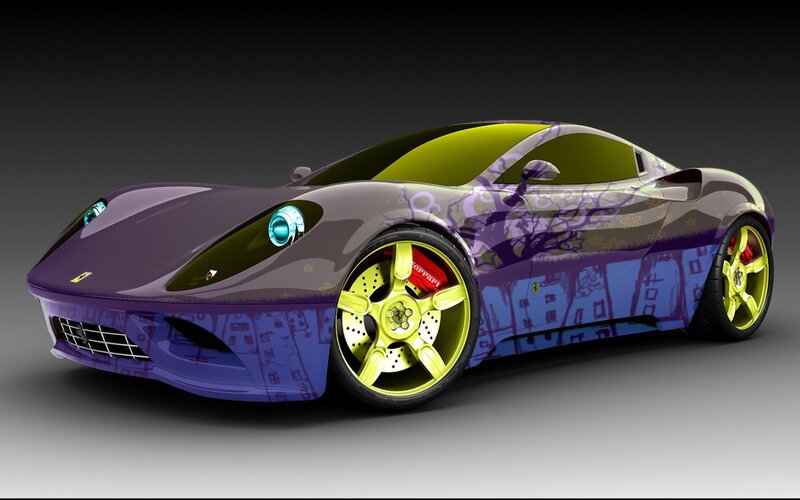 purple and yellow sports car