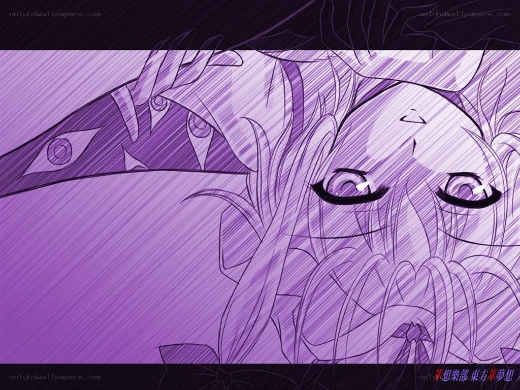 purple anime character close-up