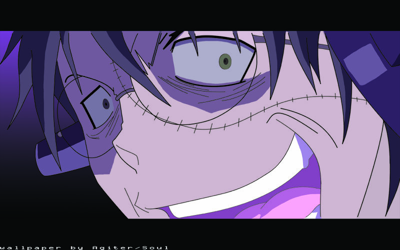 purple anime character close-up