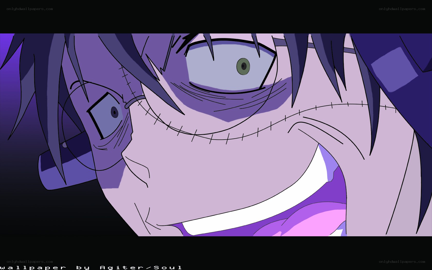 purple anime character close-up
