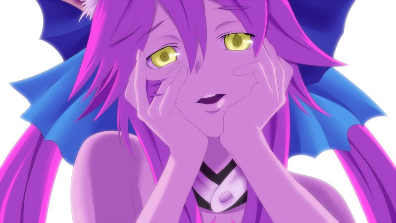 purple anime character with yellow eyes