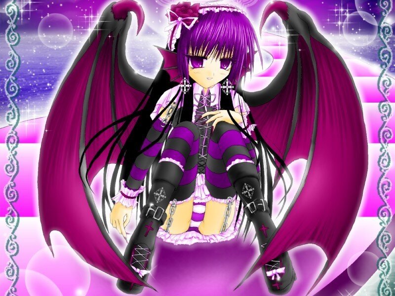 purple anime demon girl