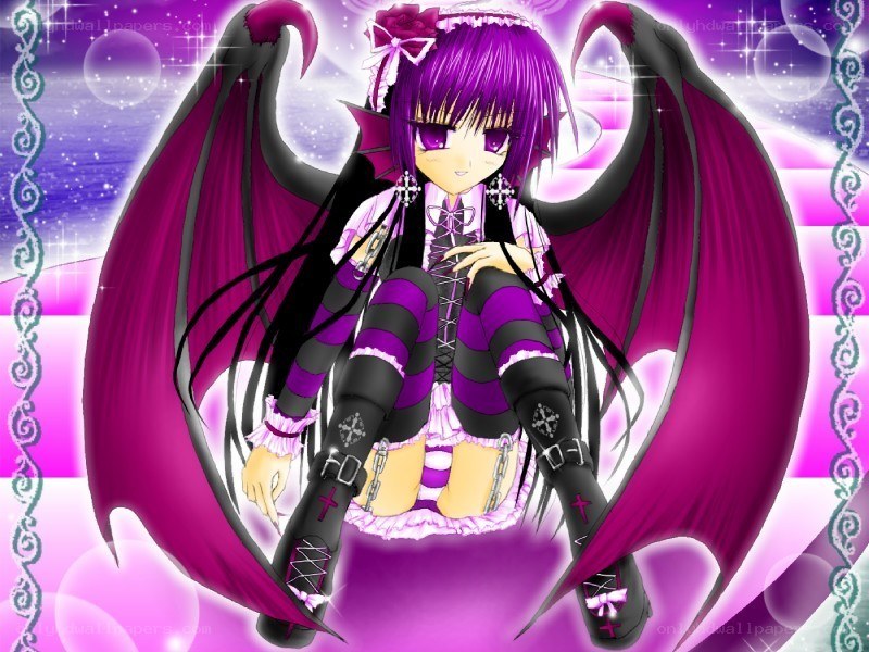 purple anime demon girl