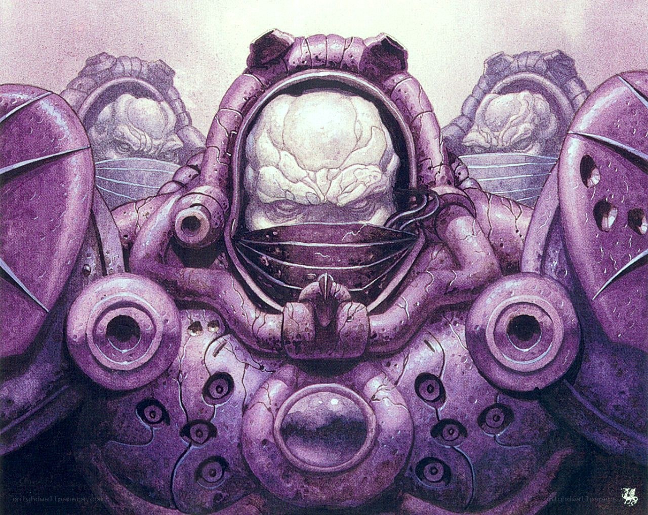 purple armored alien creature