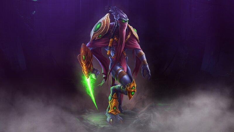 Purple Armored Figure — Dramatic