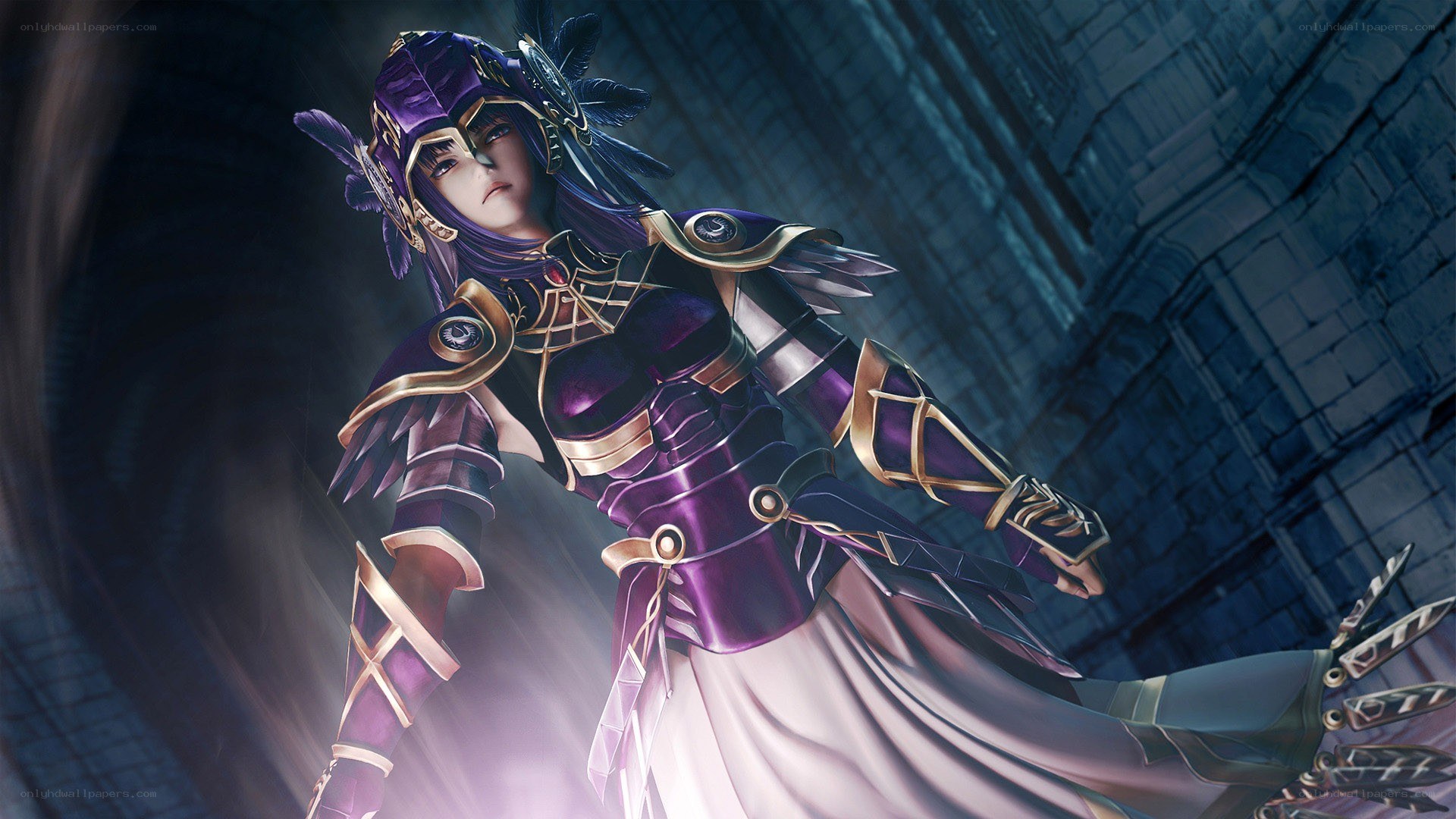 purple-armored warrior in castle