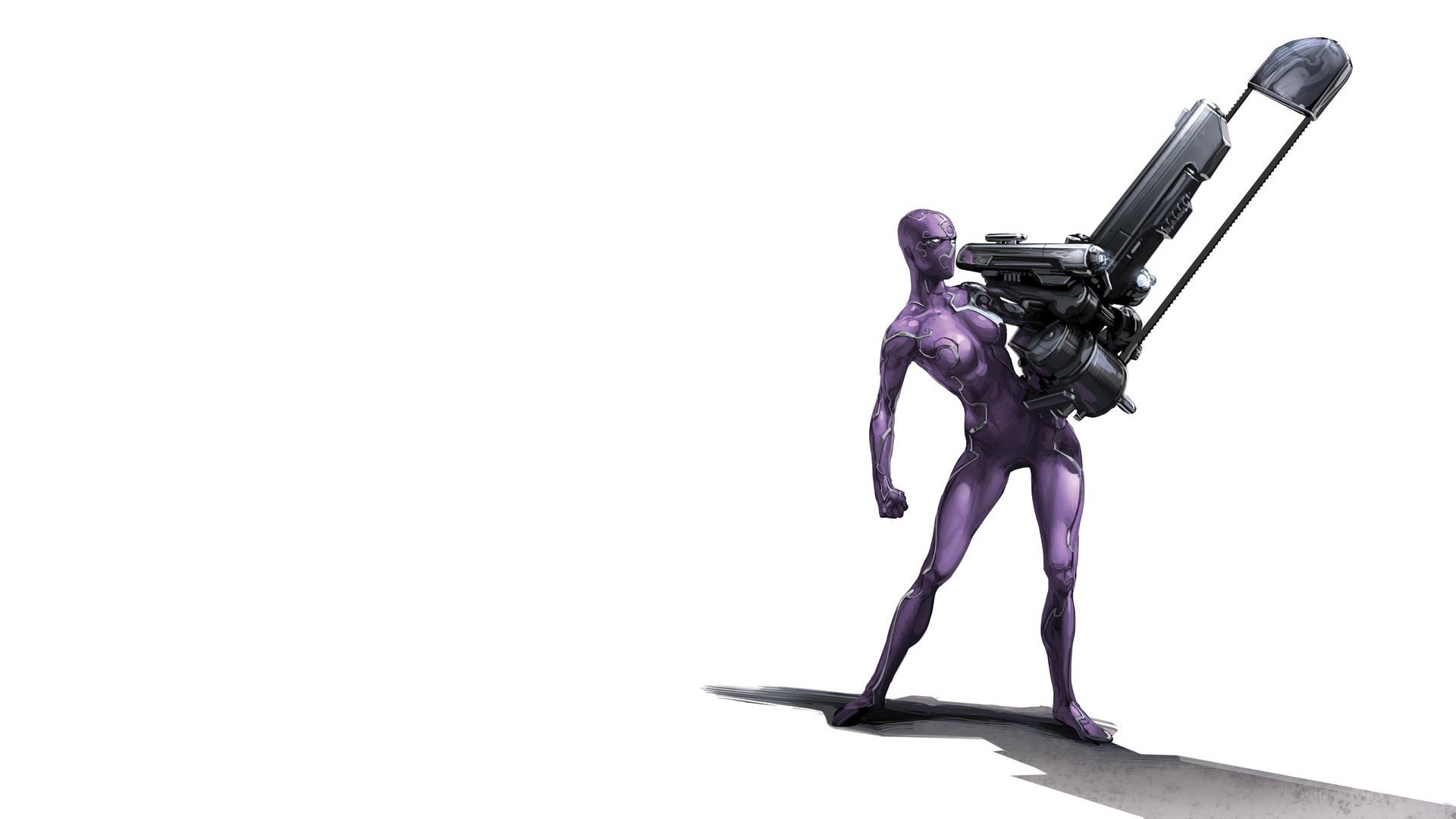 purple armored warrior with weapon