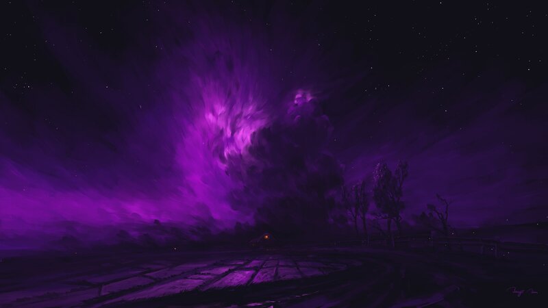 Purple Aurora over Cabin