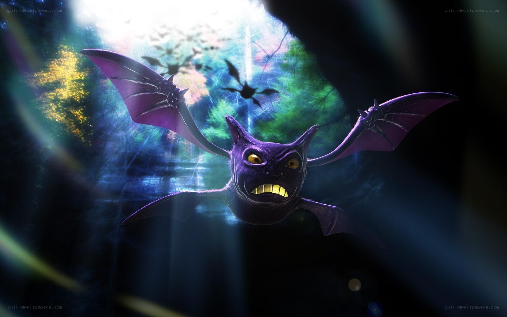 purple bat in dark forest