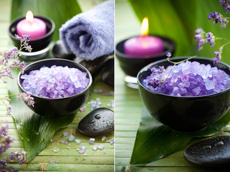 Purple Bath Salts in Bowl