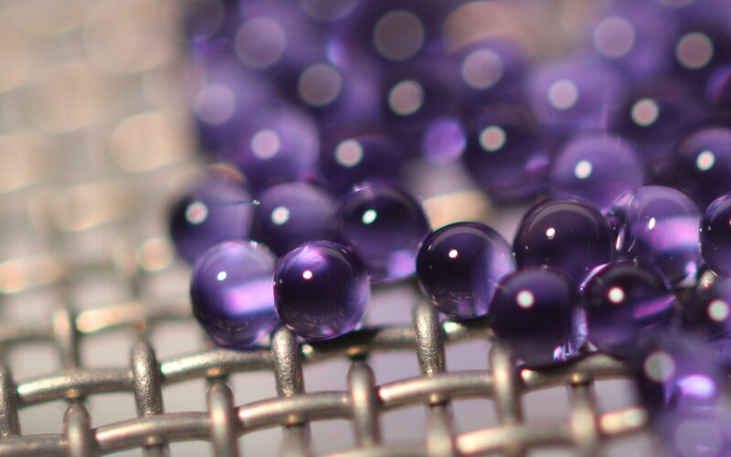 Purple Beads on Metal Mesh
