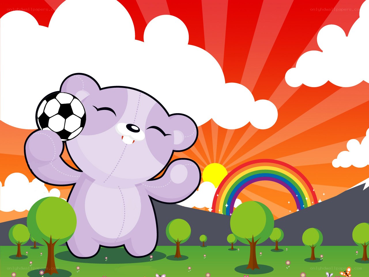 purple bear with soccer ball