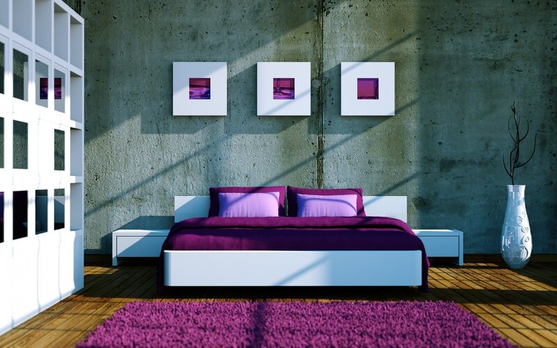 Purple Bed in Modern Room