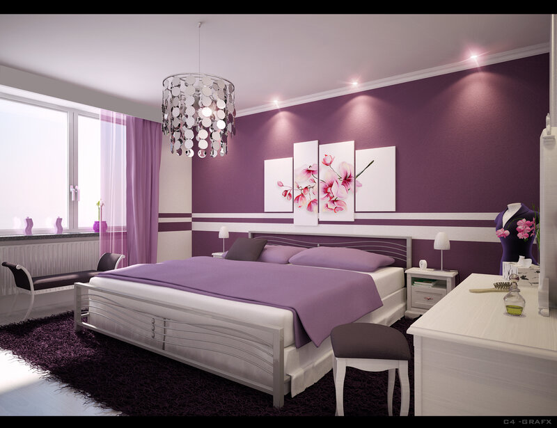 purple bedroom interior