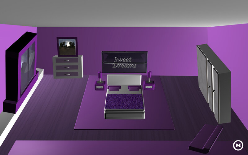 Purple Bedroom Interior — Calm, 3d Render