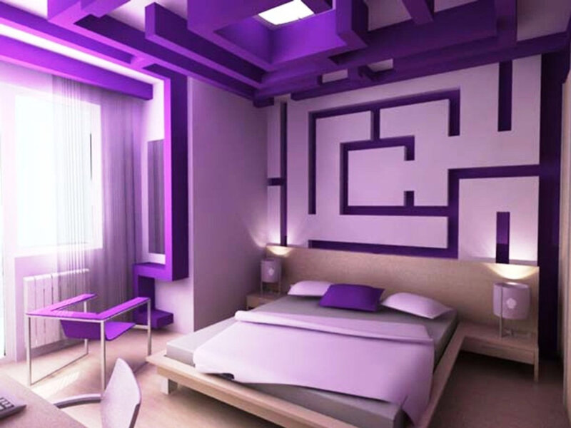 Purple Bedroom Interior — Modern, 3d Render