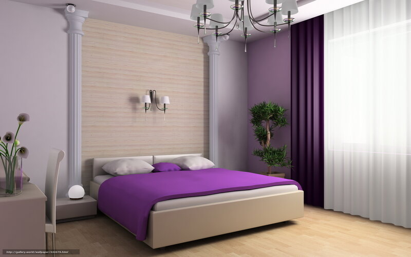 Purple bedroom with modern decor