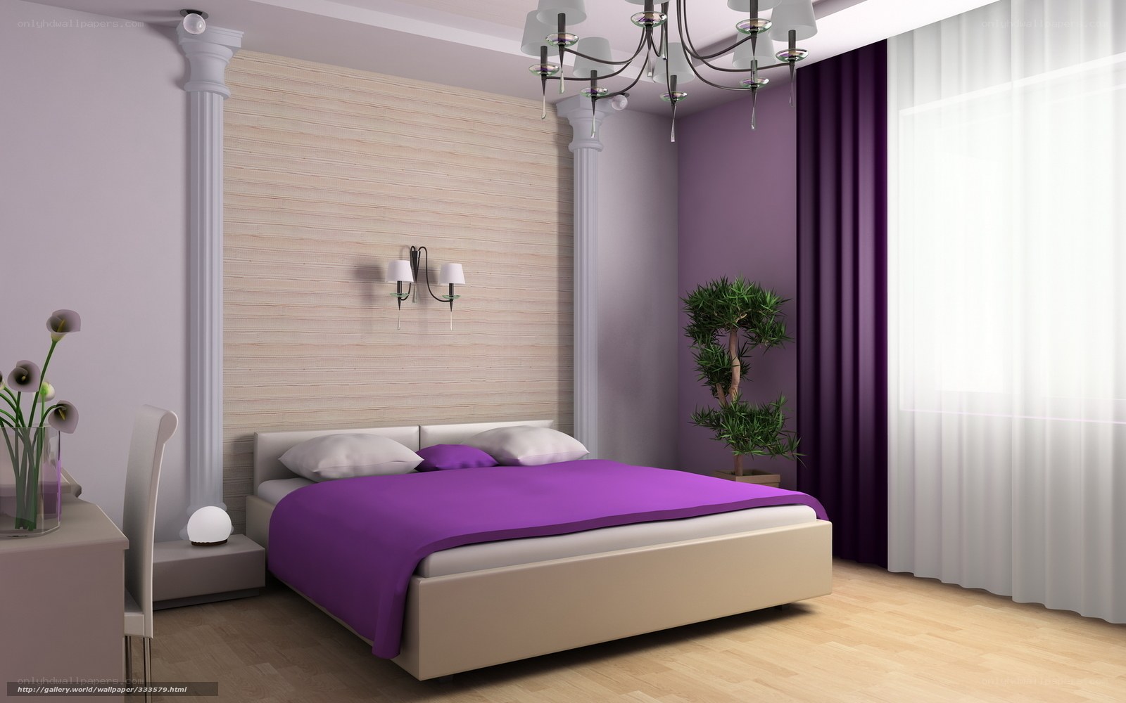 Purple bedroom with modern decor