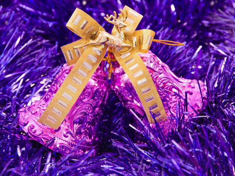 purple bell ornament with gold bow