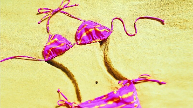 Purple Bikini on Sand — Yellow