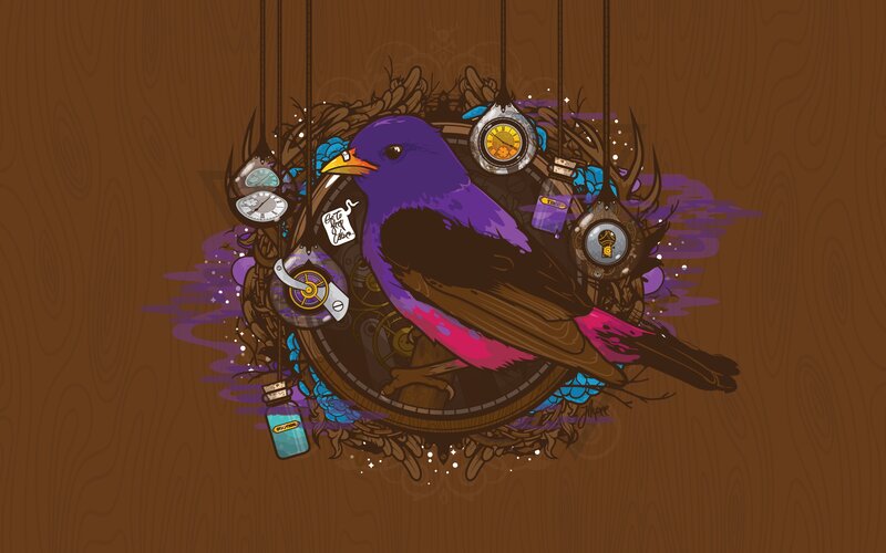 Purple Bird in Nest — Brown