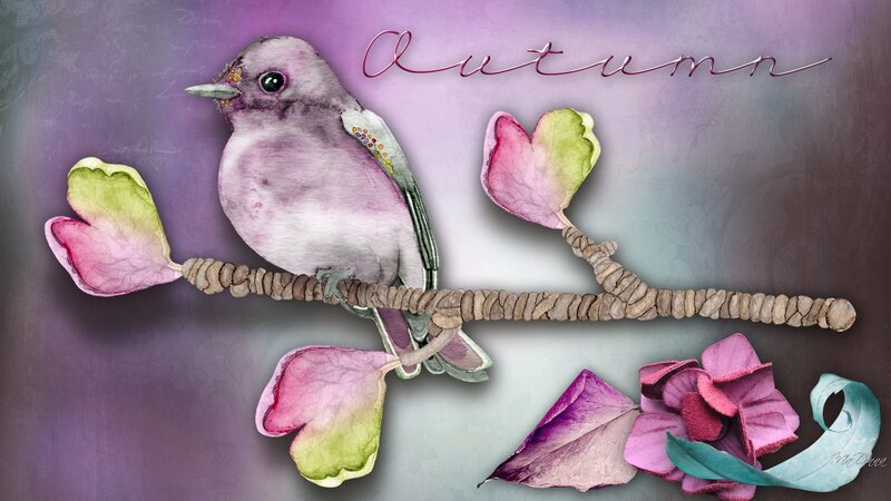 Purple Bird on Branch — Serene, Autumn