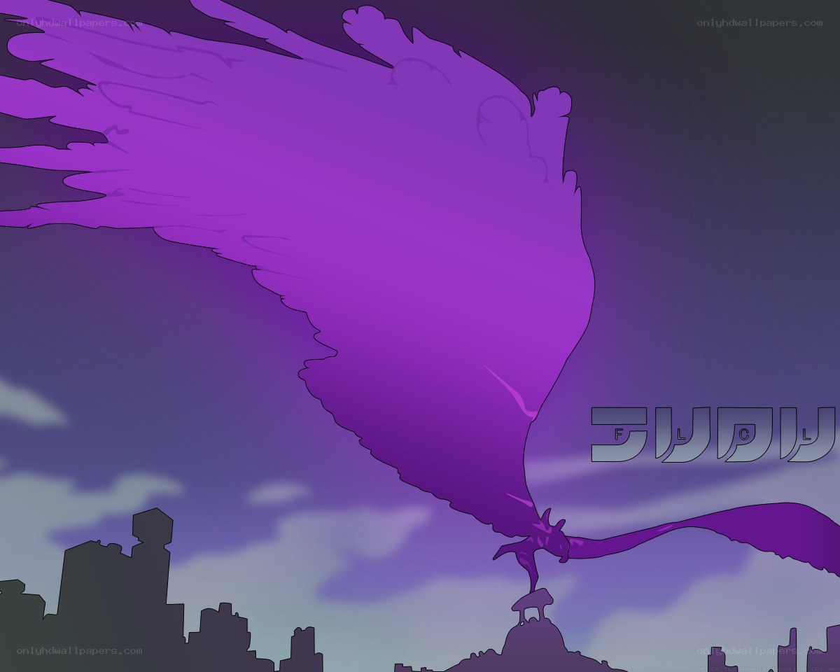 Purple bird over city