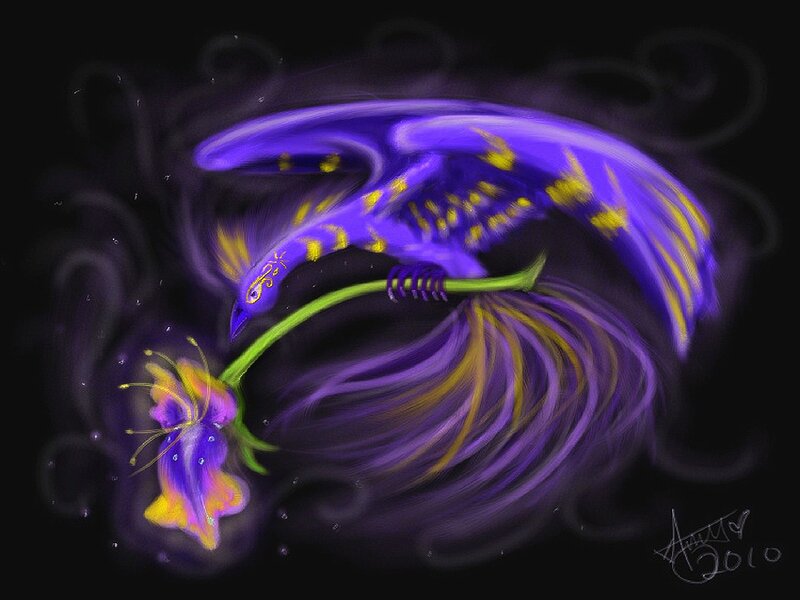 Purple Bird with Flower