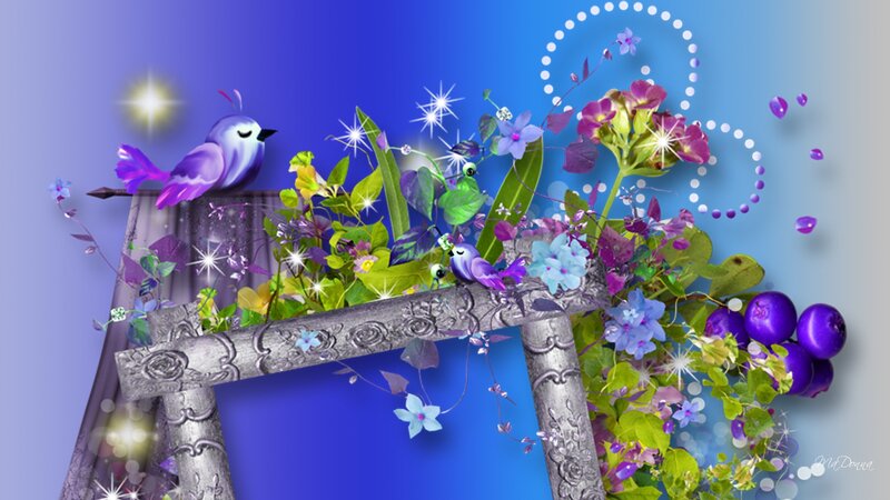 Purple Birds on Floral Frame