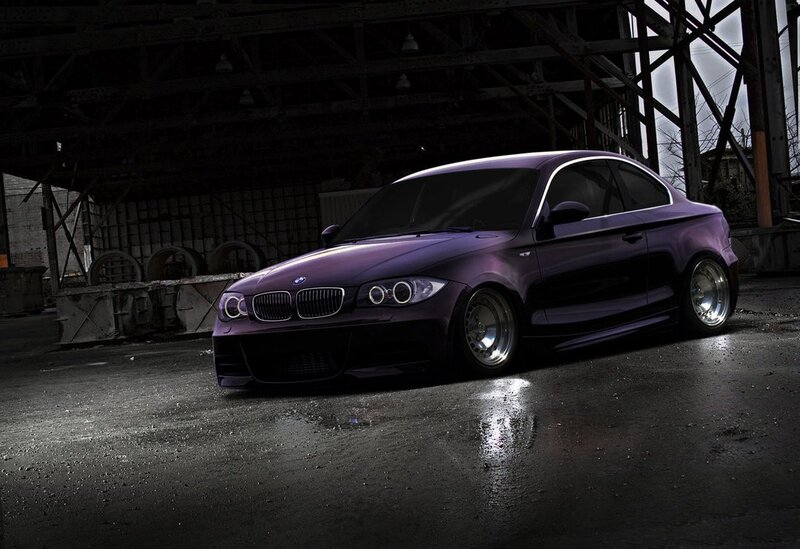 Purple BMW in an industrial setting