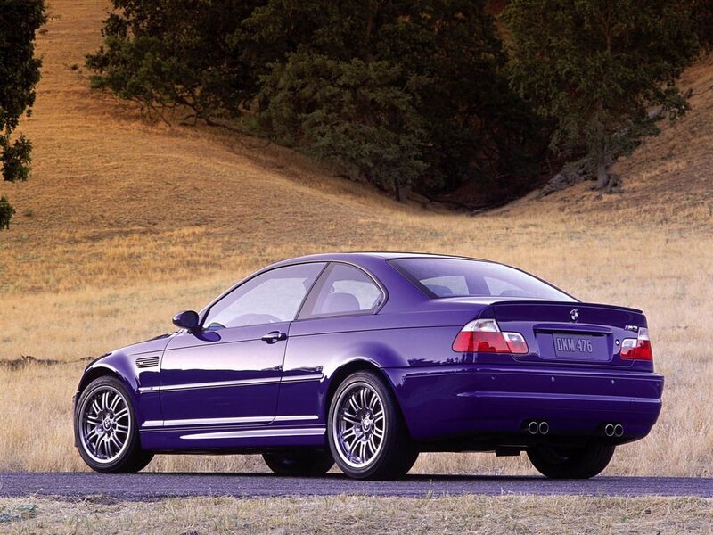 Purple BMW M3 on a country road