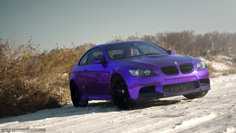 purple bmw m3 on snowy road