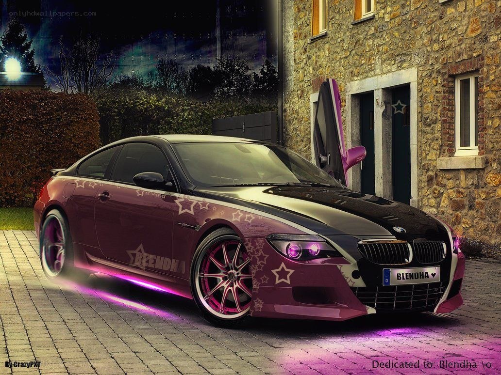 Purple BMW with star decals