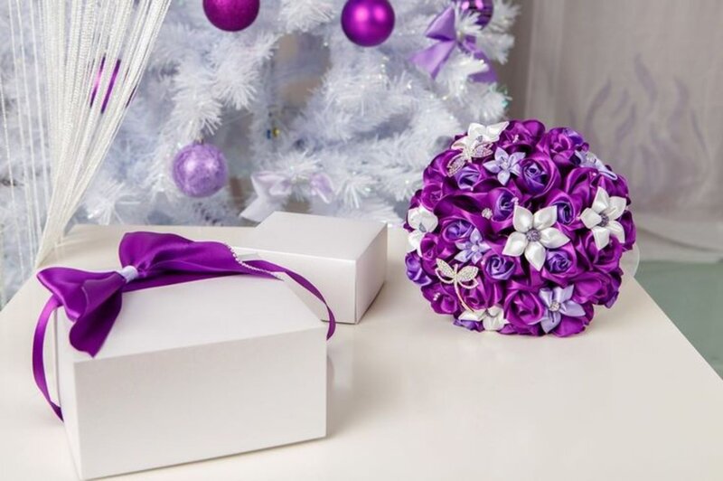 Purple Bouquet on Table