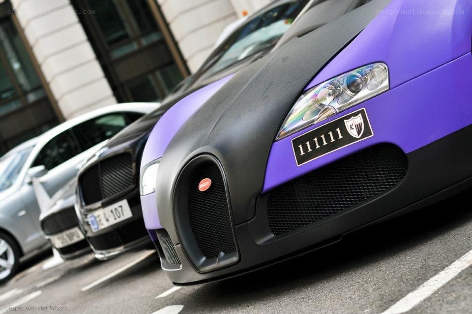 Purple Bugatti Veyron in a line