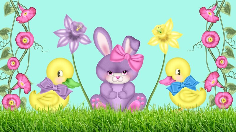Purple Bunny with Ducklings — Green