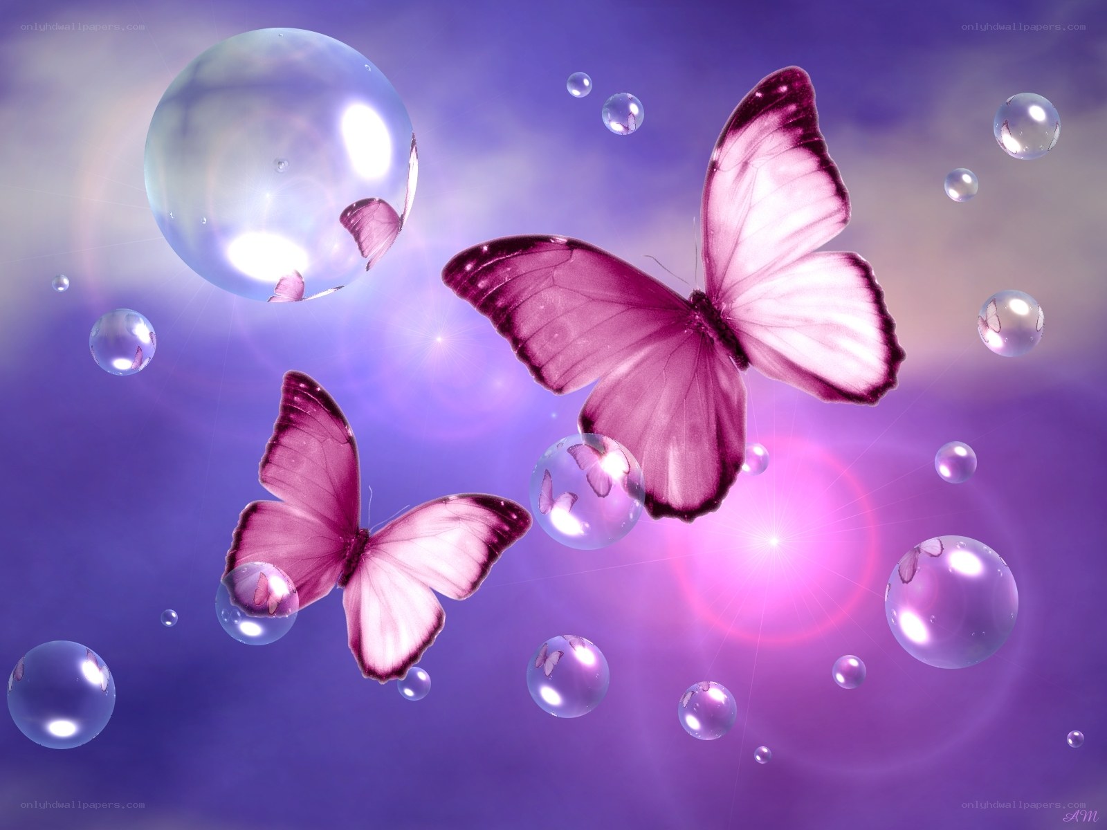 Purple butterflies and bubbles