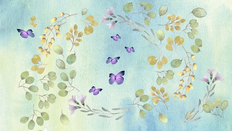 Purple Butterflies and Flowers — Blue, Serene