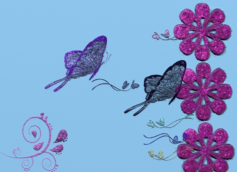 Purple Butterflies and Flowers — Blue