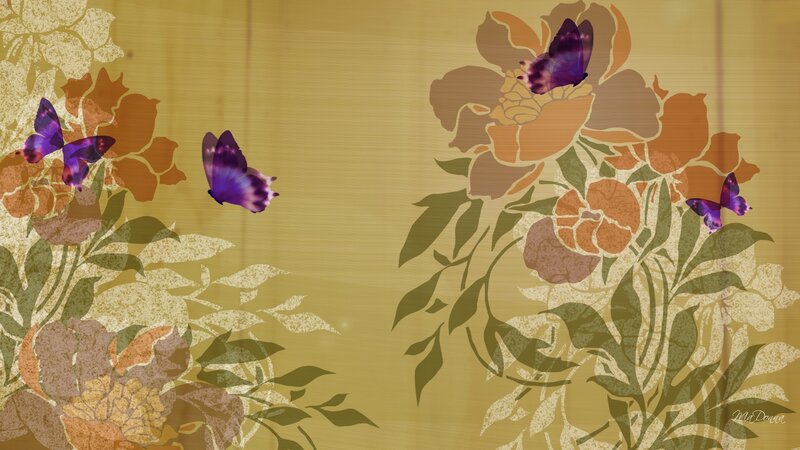 Purple Butterflies and Flowers — Gold
